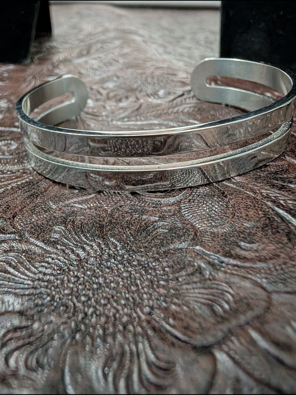 Hammered Double-Strip Silver Cuff Bracelet
